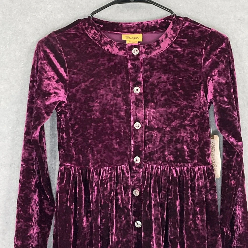 Wrangler Girls Purple Velvet Long‎ Sleeve Buttons Dress Sz L Cowgirl Western